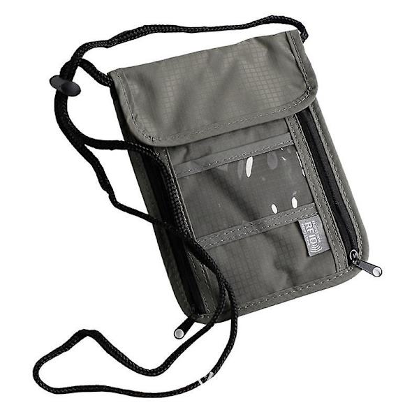 Nyloninen olkalaukku matkalle, RFID-suojattu passikotelo (läpinäkyvällä PVC-ikkunalla) Grey