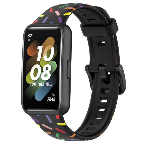 För Huawei Band 7 Färgglada fläckiga watch i silikon Black