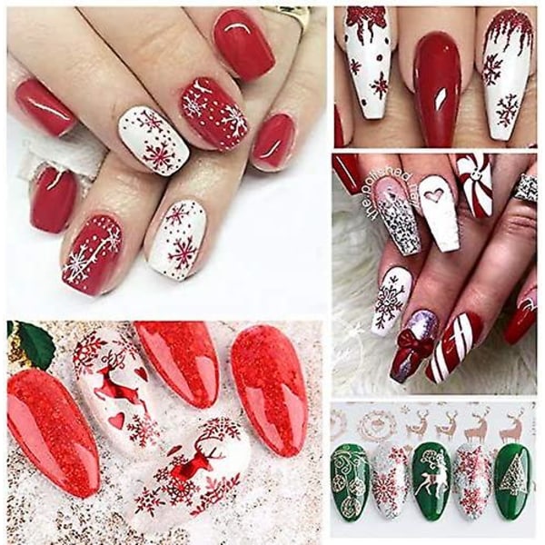 9 ark med jultema nagelkonstdekaler, nya 3d-mönster med snöflingor och älgar, gör-det-själv-dekorationsverktyg, accessoarer, lång skönhet för kvinnor, flickor och barn (röd)
