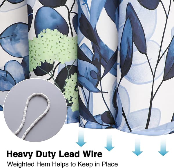 Duschdraperier, badrum duschdraperi med 12 krokar, vattentätt polyester Blue Eucalyptus