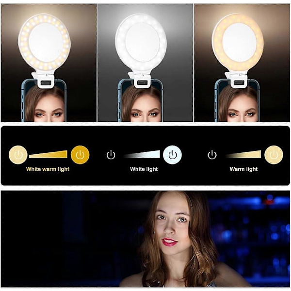 Himmennettävä, ladattava 60 LED-klipsikiinnitteinen rengasvalo videoneuvotteluihin tai meikkaamiseen