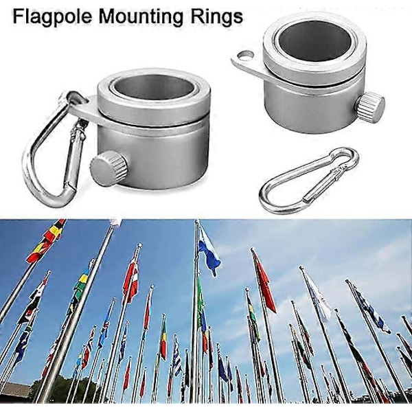 2 st Flaggskaftsfästen 360 Grader Rotera Tungt Arbetsmaterial Flaggskaft Kit Flaggskaftsfästen Rotera Ringar Clip Anti-Vrid Grommet Fäste