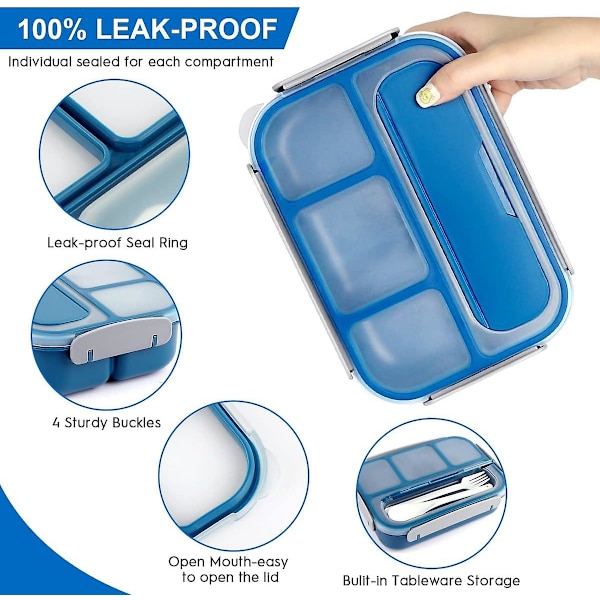 27-delad Bento Box Lunchbox-set, 1300ml Lunchlåda för Barn/Vuxna, Hållbar Läcksäker Låda med 4 Fack, Sked, Gaffel, Väska och Tillbehör blue