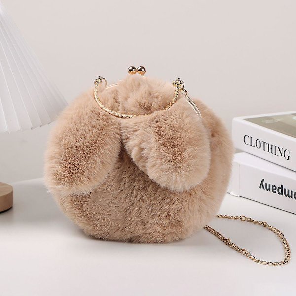 Avslappnad plysch axelväska fluffig handväska kaninöron väskor present vintermode