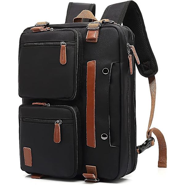 Laptop-ryggsäck, konvertibel ryggsäck 17,3 bär ryggsäck rese ryggsäck vattenavvisande reptålig multifunktionell handväska väska Black
