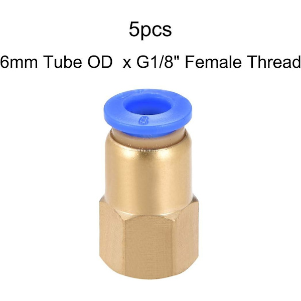 1/8 G Lige Hun Gevind 6mm Push Pneumatisk Hurtigkobling 5 stk
