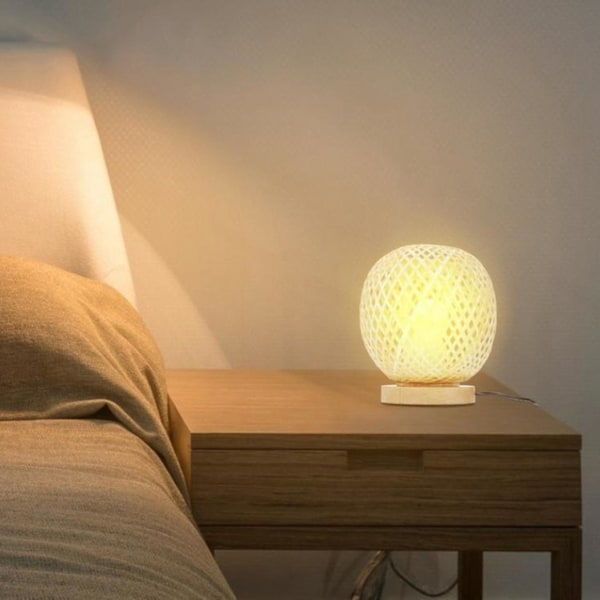 Bambus-Rattan Bordlampa Japansk Stil Sänglampa Skrivbordslampa Sovrum DIY Dekoration EU-kontakt