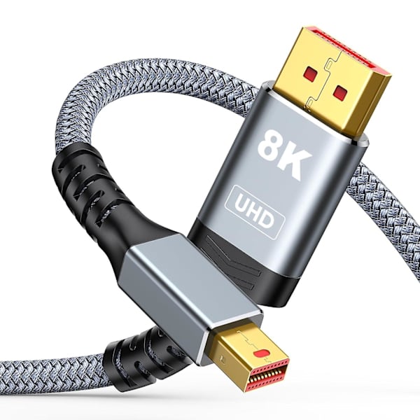 Mini Dp Til Dp 1.4 Kabel 2m 8k@60hz Nylon Flettet - Thunderbolt Macbook Skærm