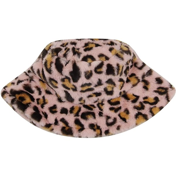 Kvinnor Flickor Leopard Print Fuskpäls Bucket Hat Fuzzy Warm Winter Hat Fisherman Cap