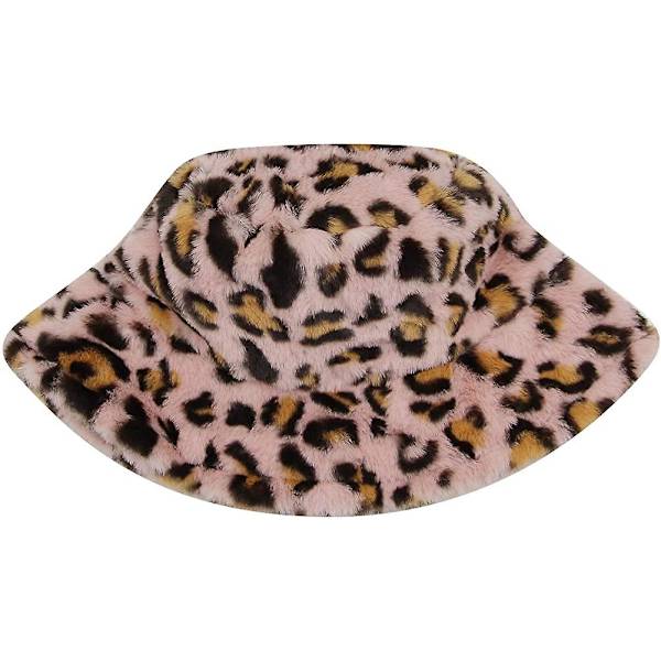 Kvinnor Flickor Leopardmönster Faux Päls Hinkhatt Fuzzy Varm Vinterhatt Fiskarekeps