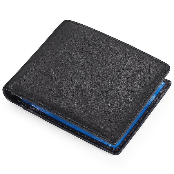 Kohud Läder Kontrastfärg Herr Kort plånbok Mynt Kort Kontanthållare Plånbok Black   Blue