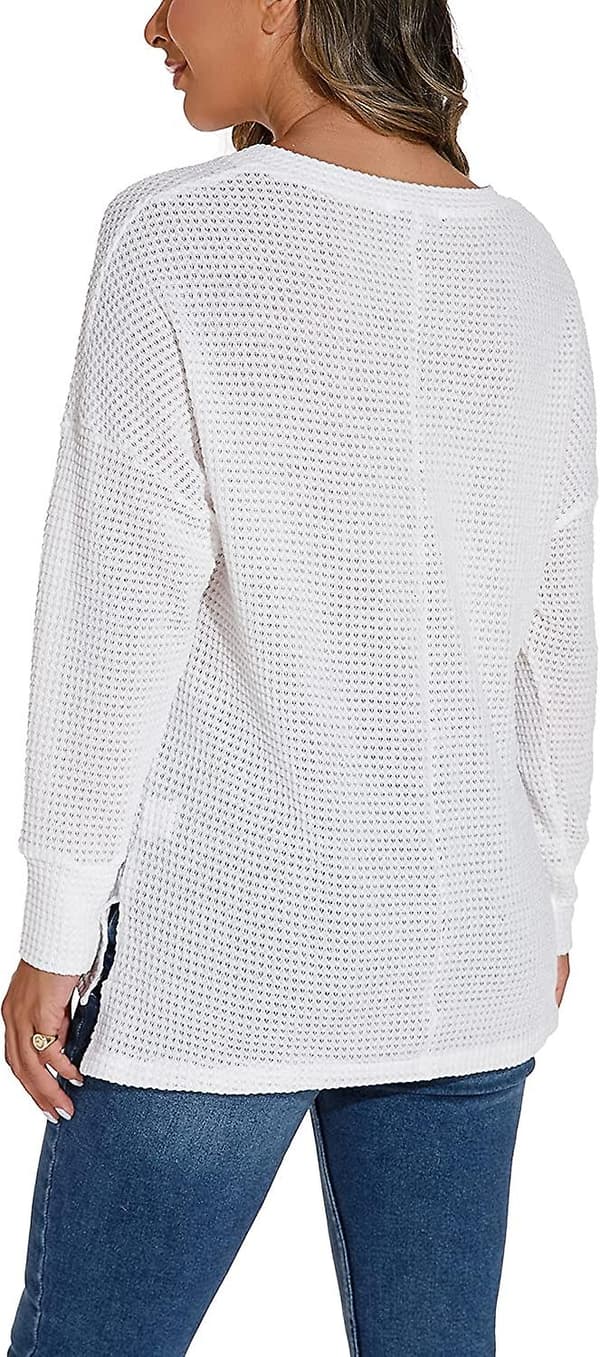 Acsergery V-hals Vaffelstrikket Langærmet Pullover Sweater Bluser Gave til Kvinder