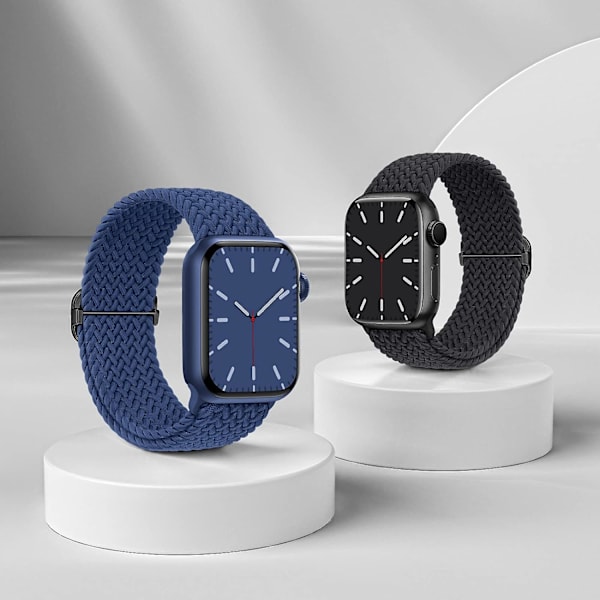 Flätat armband kompatibelt med Apple Watch 38 mm 40 mm 41 mm, elastiskt solo loop nylonarmband för Apple Watch Series 8/7/6/SE/5/4/3/2/1/SE black blue 38 mm 40 mm 41 mm