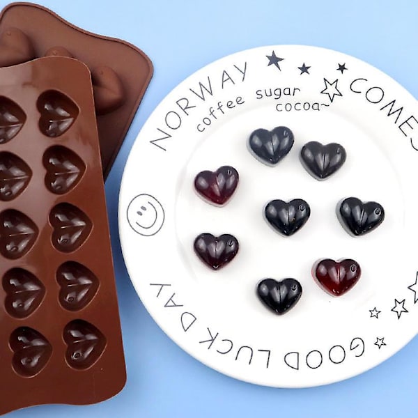Bamutu Hjerte Silikone Chokoladeform 2 Stykker 15-hulrums Hjerteformet Chokoladeform Non-stick Silikone Slikforme Håndlavede DIY Voks Smelteforme Valen