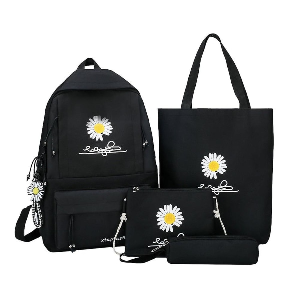 4 st/set skolryggsäckar för kvinnor, skolväska i canvas med prästkrage för tonåringar, flickor, studenter, högskoleväska, pojkar, axelväska, bolsas mochilas A green