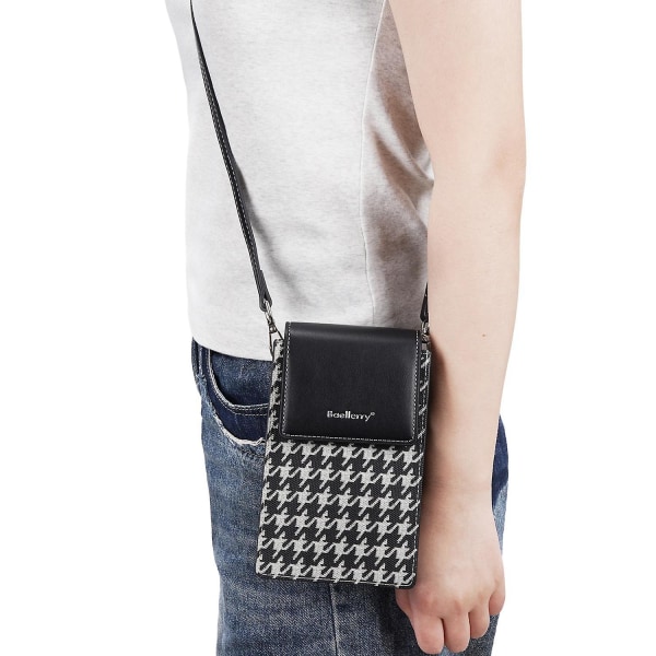 Magnetisk knappsplicing Gird PU läder crossbody väska liten axelväska för resor, dagligt bruk Black