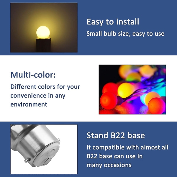 10-pack 1w B22 LED-färgljuslampa, färgad bajonettlampa, 10w glödlampsekvivalent, G45 miniklotlampa, röd grön blå orange gul,