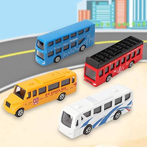 4 stk. 1:87 Skala Miniature Bus Legetøjsbiler Træk Tilbage Bus Model Legetøj Sikker Og Holdbar Gave Til Børn