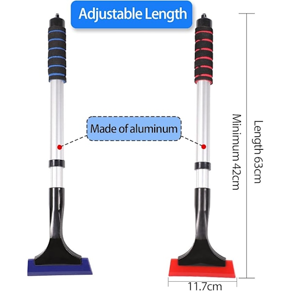 Isskrape for biler, snøskrape for frontrute, justerbar lengde (42-63cm) Auto frontrute vindu snø