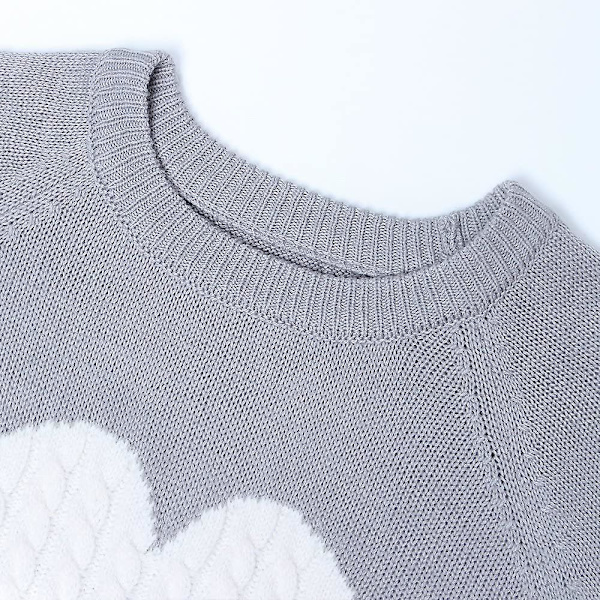 Kvinnor Casual Hjärta Hopptröjor Kabel Stickad Rundhals Söt Pullover Tröja Present