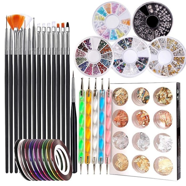 Neglepenn Designer, Neglekunstverktøy Neglemalingsbørster, Negldottingsverktøy, Neglefolie, Manikyrtape Black Brush Set