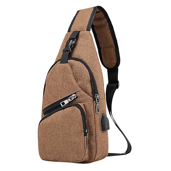 Bästsäljare - Nytt Slings Bag Med Usb-port Mångsidig, En Axelväska Casual Ryggsäck khaki