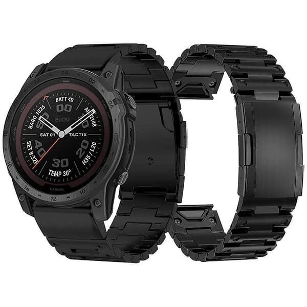 26 mm snabbspänne med fällbart spänne för Garmin Fenix 7X/7X Solar/Enduro/ Coros Vertix 2 Black