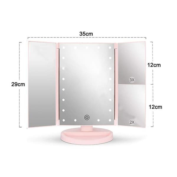 Makeup Spejl|sort 22 Lys Batteri + Usb Tre-foldet Skønhedsspejl Pink