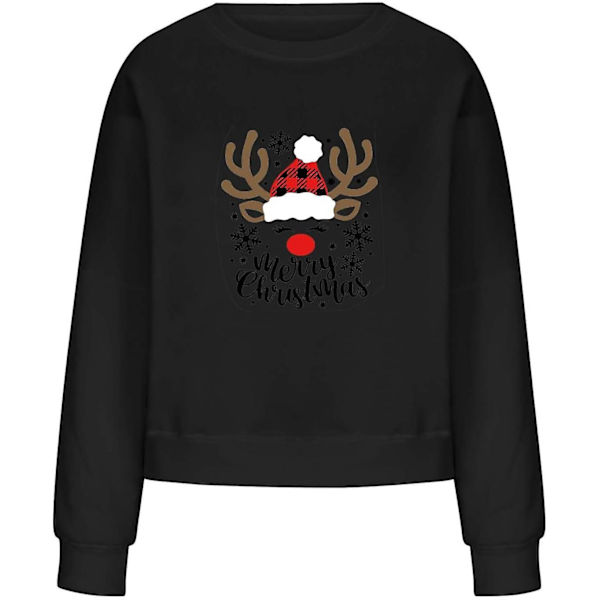 Løs Juleprint Sweater Rund Hals Sweater Med Sjov Grafik Rensdyr Og Julemandsdesign (dame)