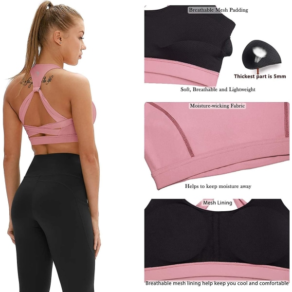 Träningssport-BH för kvinnor - Fitness Athletic Exercise Running BH, Activewear Yoga Tops Pink M