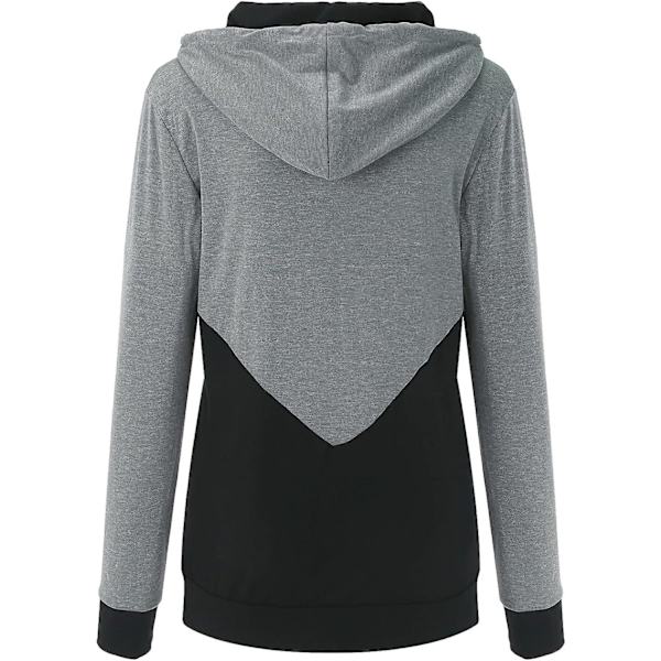 Grafiske Hættetrøjer Kvinder Efterår og Vinter Langærmet Farvematchende Mode Slank Hættetrøje Tøj Black X Large