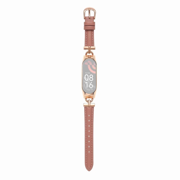 Nahkainen kellon ranneke Xiaomi Mi Band 3/4:lle, D-muotoinen metalliliitin säädettävä ranneke Rose Gold  Deep Pink
