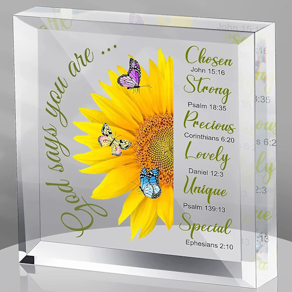 Akryyliset kristilliset lahjat naisille, inspiroivia lahjoja raamatunjakeella ja rukouksilla, uskonnollisia lahjoja, pyhien kirjoitusten lahjoja naisille, miehille, ystäville, muistoesine Pape Sunflower Style