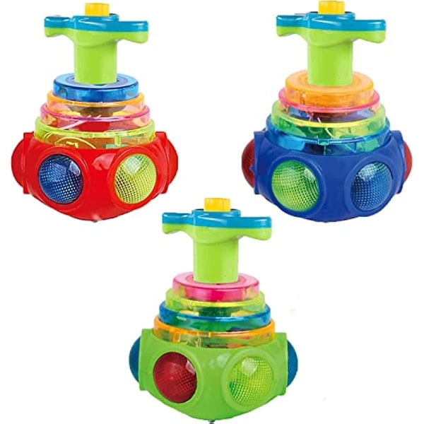 3 Pakke Lysende Blinkende Snurrebasser for Barn - Magisk Blinkende Musikk Gyro Snurretopp Gyroskop Morsom Ufo LED Lysende Leker