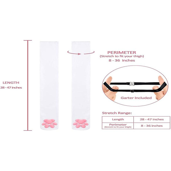 Plus Size Lårhöga Cosplay 3d Tassdyna Silikon Kitten Över Knä Silke White pink L