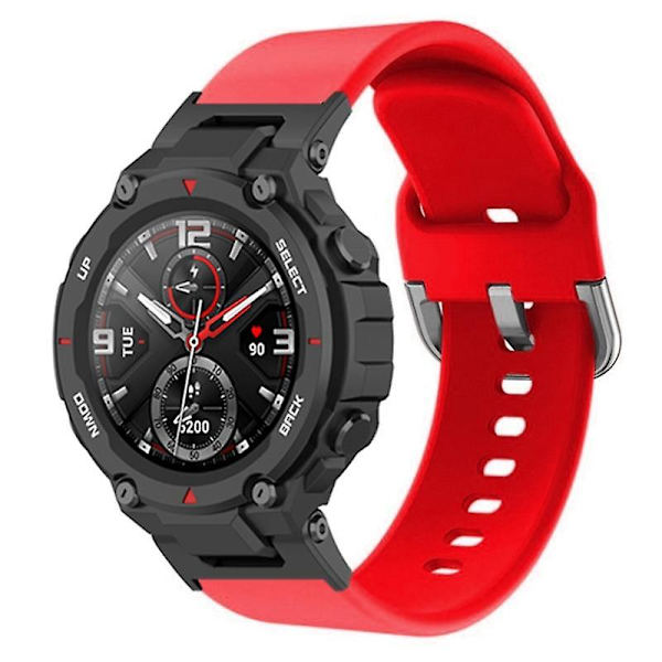 Universell 22 mm silikonklockarmband för Huami Amazfit T-Rex/T-Rex Pro/Ares, med fyrkantigt spänne Red