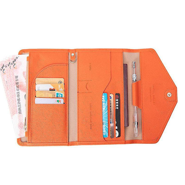 RFID-blockerande korthållare plånbok PU-läder trefaldig resepassväska dokumentorganisatör Orange