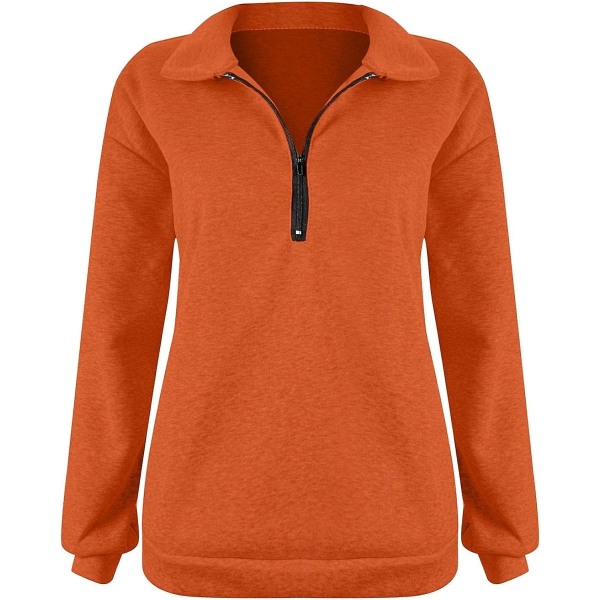 Dame Oversized Halvzip Trøje med Lange Ærmer - Efterårssweatshirt - Kvartzip Trendy Hoodie Outfits til Teenagere m0 orange Small