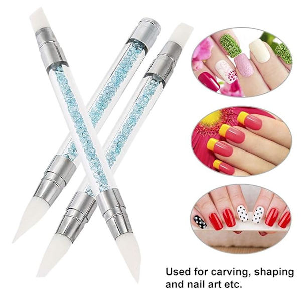 3-pack Nagellacksmanikyrsats, Silikon Designmålning prickpenna verktyg polering ritpensel för konstnagelmanikyrverktyg