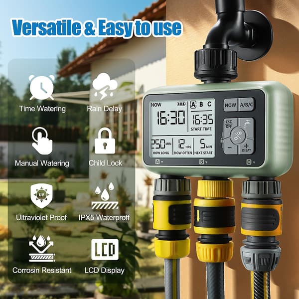 Vanningstimer, Sprinklertimer Programmerbar Hage Utendørs Slangekran Timer med Regnforsinkelse/Manuell/Automatisk Vanningssystem