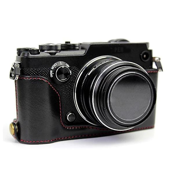 PU-läder kameraskyddsfodral för Olympus PEN-F, halv kroppsskydd med bottenöppning Black