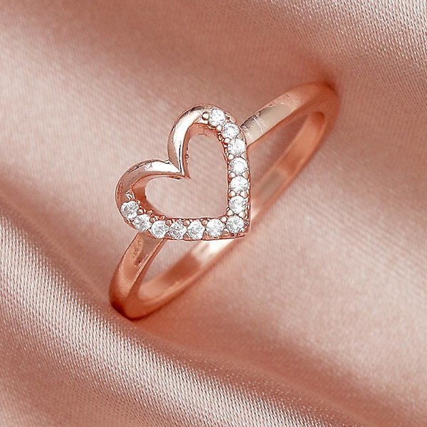Romantisk ihålig hjärtformad 925 sterling silver klar zirkon fingerring för kvinnor