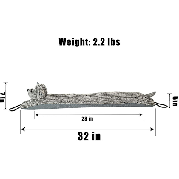 38 tommers vindstopper for dør og vindu, avtakbar og vaskbar vektet fransk 32 inch Grey Dog