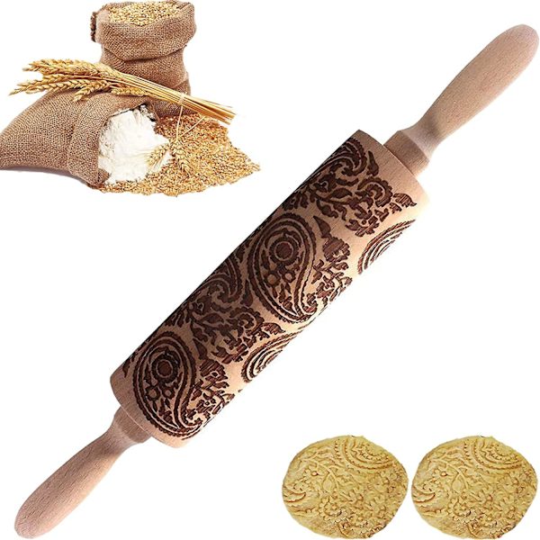 Paisley Puinen Kaulin Kohokuviointi Woody 3D Laser Kaiverrettu Kuvioitu Kaulin Leivontaan Kuorien Piirakoiden Keksien Keksi Fondant Kakku Taikina Leivonnaisille Cl