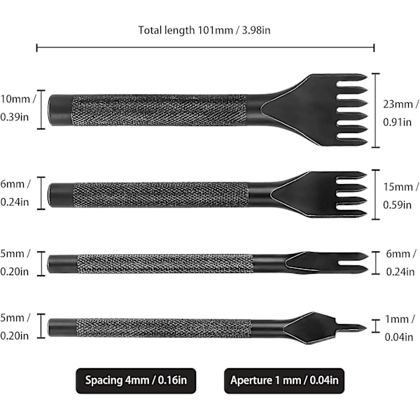 Reiäntekotyökalusetti 4mm DIY Teräsreiäntekotyökalu Ompelutyökalut Nahkatyö Lävistys Ompelu Meiseli Setti 1/2/4/6 Piikkiä 4 Kappaletta