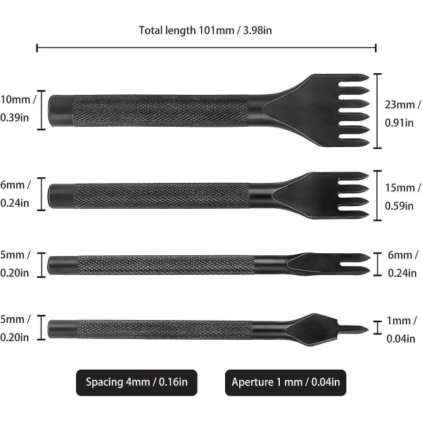 Shop Hålstansverktygssats 4mm Diy Stål Hålstans Syverktyg Läderhantverk Snörning Symejselset 1/2/4/6 Piggar 4 Stycken
