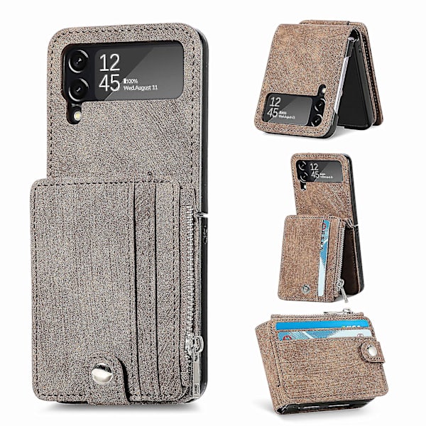 Galaxy Z Flip 3 -lompakkokotelo korttipaikalla, 2 in 1 irrotettava, vetoketjullinen lompakko, ohut retro PU-nahkainen suojakansi