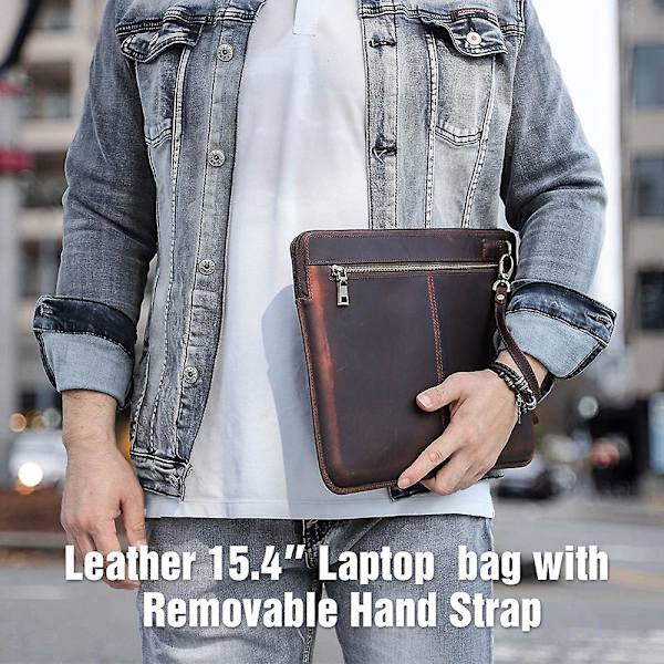 Stor kapacitet Retro Läder Laptop Skyddsväska för MacBook Pro 15.4/16 tum, med Handrem