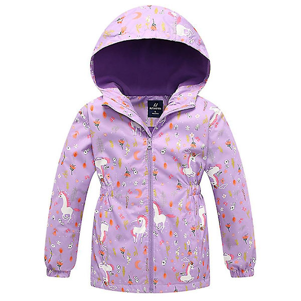 Lasten tyttöjen tuulitakki hupullinen takki fleece vetoketjullinen parkatakki huppari lämmin ulkovaate Light Purple 4-5 Years