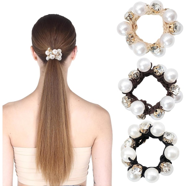 Hår Scrunchies med pärlor, 3 delar hästsvanshållare, håraccessoarer för kvinnor och flickor
